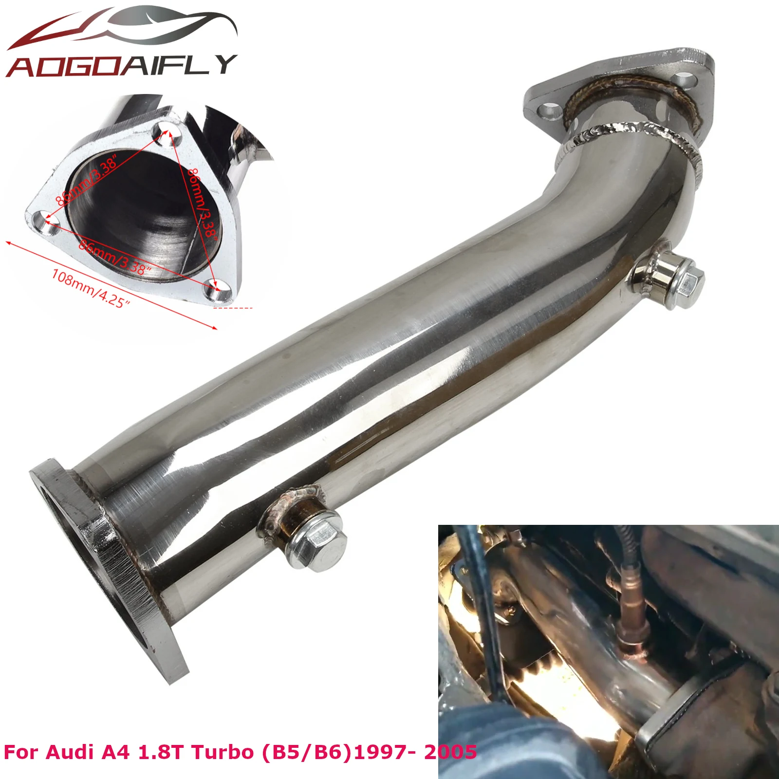 Фото Заводская поставка: выхлопная труба B5 B6 для AUDI A4 97-05, VW PASSAT 1.8T I4 DOHC, из нержавеющей стали. №1