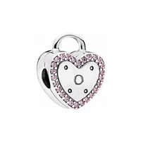 hot sale silver color charm bead heart lock love crystal safety beads for original pandora charm bracelets bangles jewelry