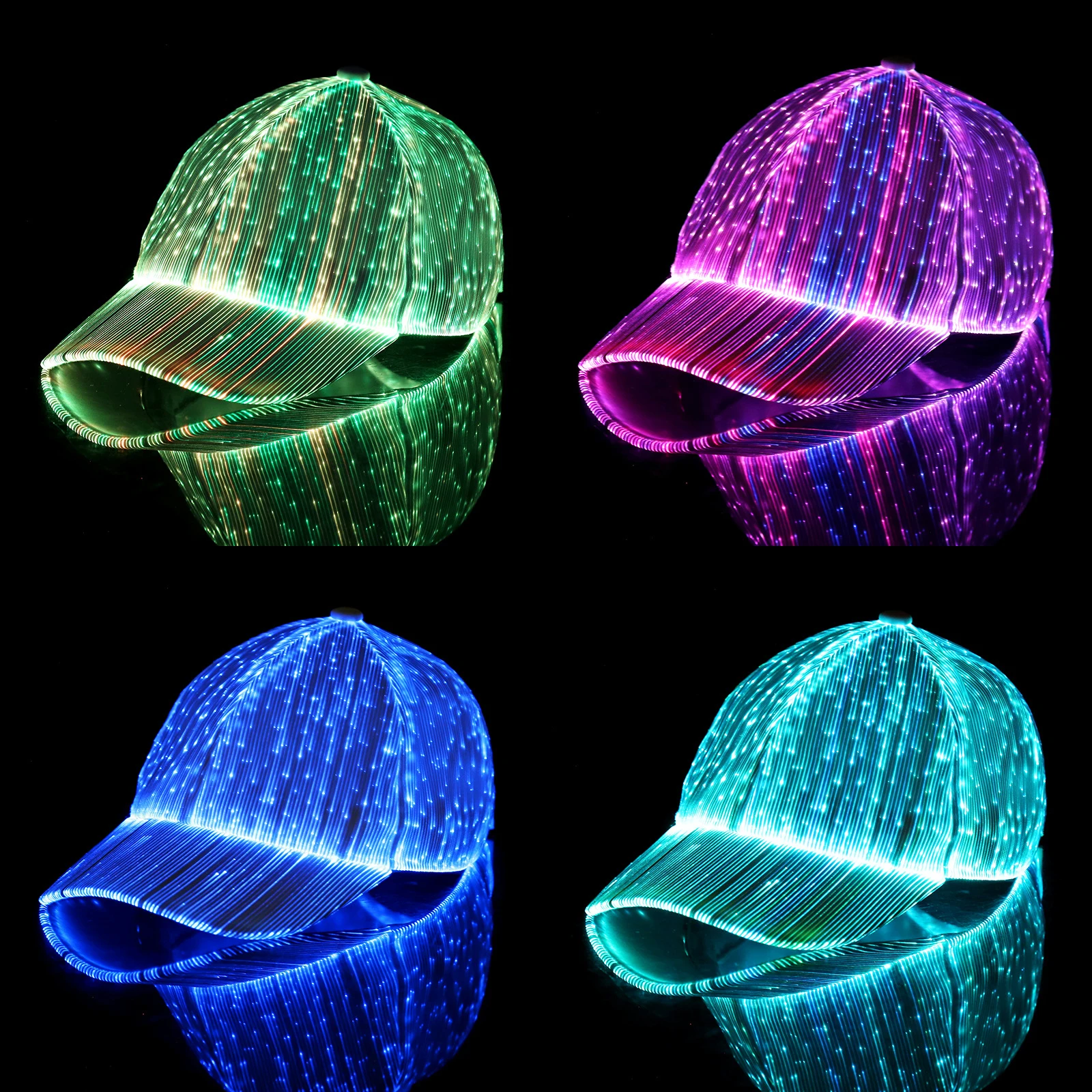 

Женская оптоволоконная шляпа, светящаяся шляпа с USB-зарядкой, 11 светящихся режимов, светящаяся блестящая шляпа для концертного клуба, яркая бейсбольная шляпа