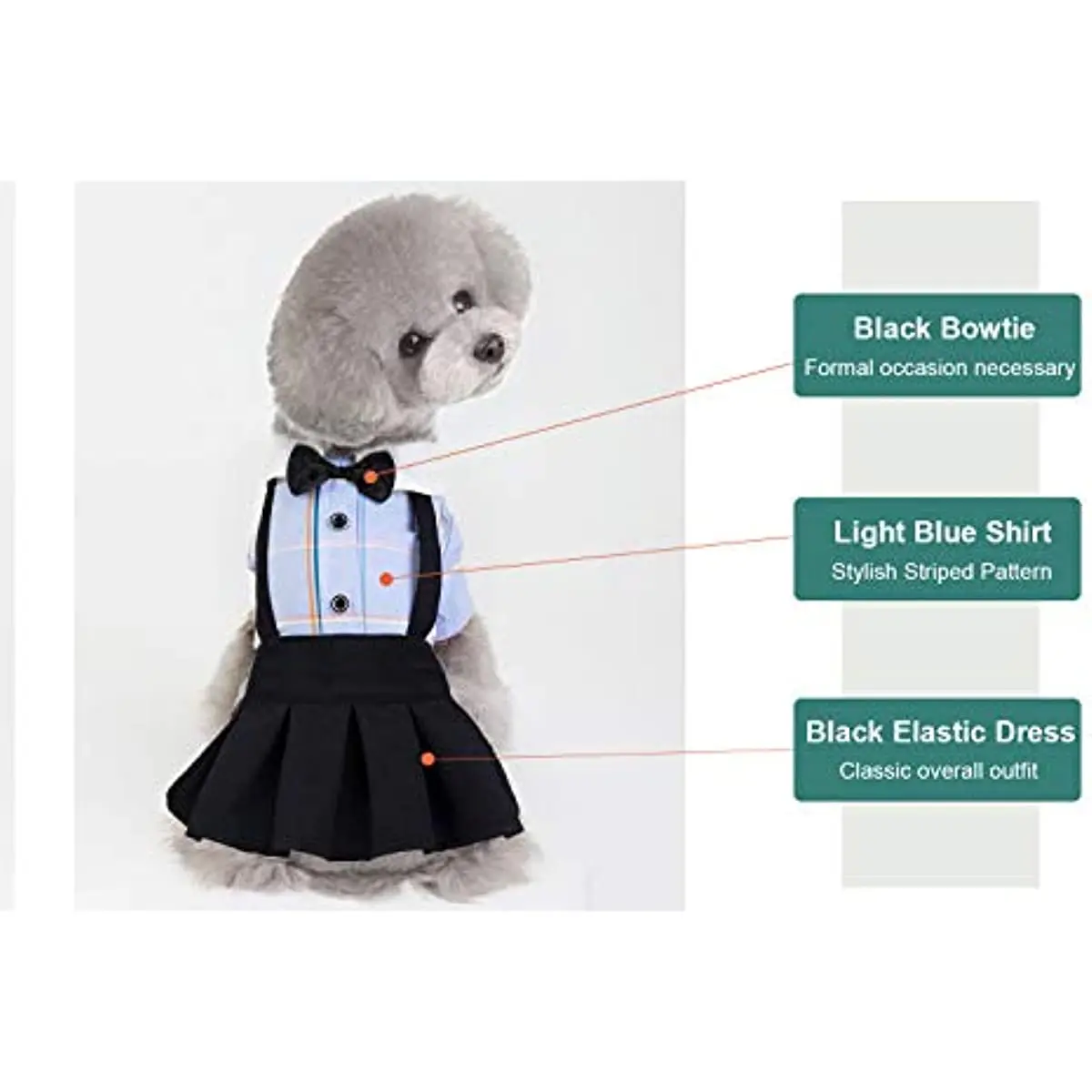 

Dog Striped Shirt Cozy Soft Blue Black Overalls Dress with Bowtie Cute Stylish Puppy Costumes Outfits
