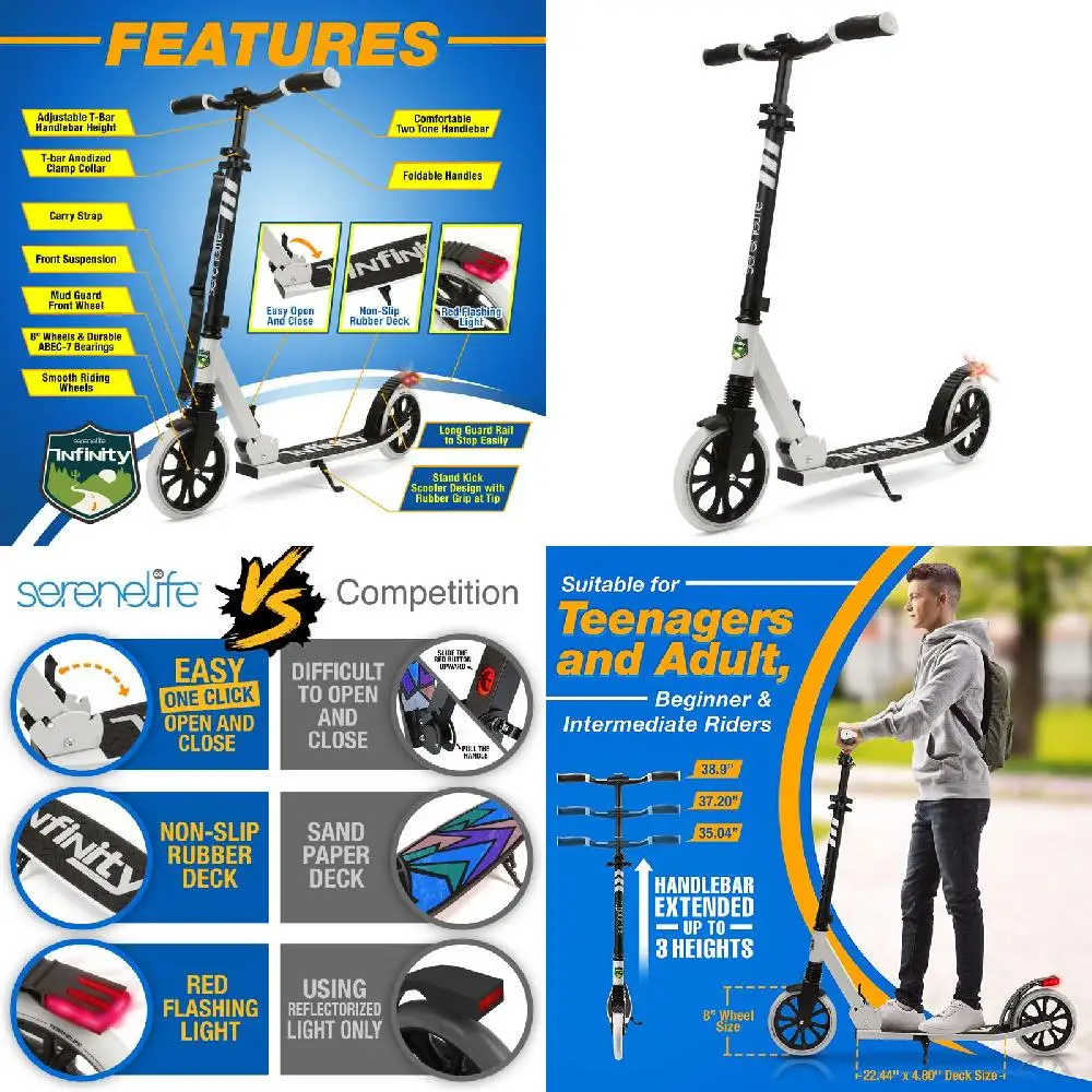 

Foldable, Adjustable White Kick Scooter - Perfect for Cruising and Riding - Ideal for Teens and Adult.