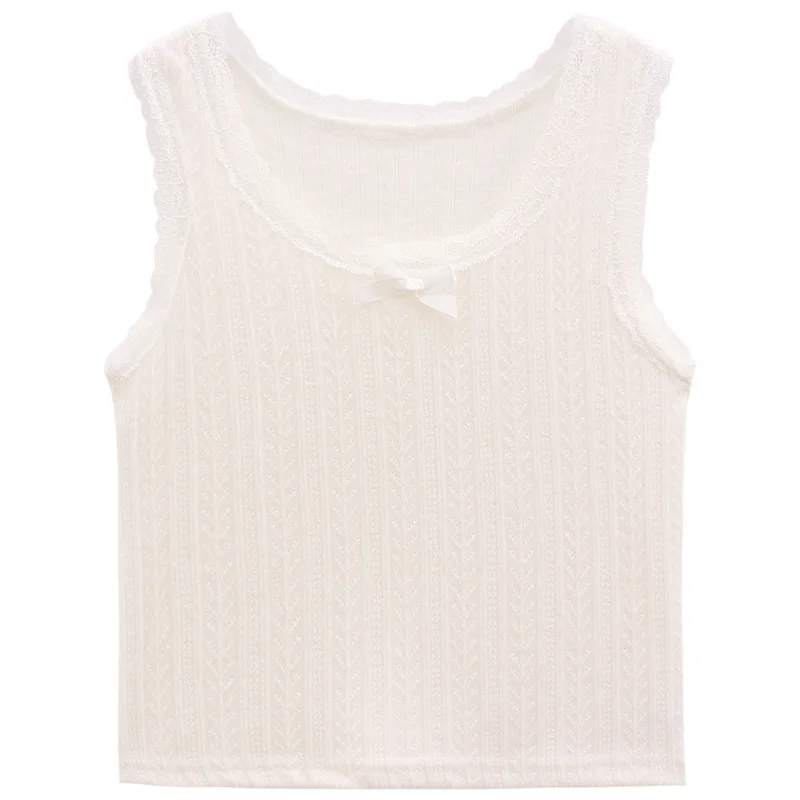 Белый кружевной вязаный крючком жилет с бантом