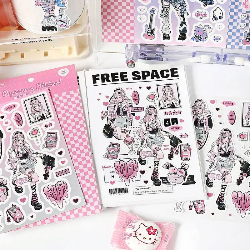 

1 Sheet Kawaii Cartoon Girl Decorative Sticker for Journaling Collage Scrapbooking DIY Decoration Material