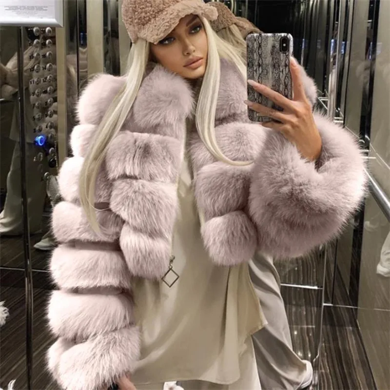 2022 Women's Autumn/winter Warm Faux Fur Coat Jacket Plush Crop Tops