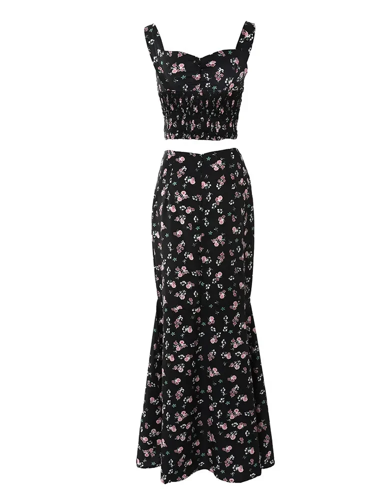 Женский элегантный летний костюм Mandylandy укороченный топ с цветочным принтом и