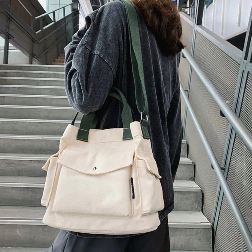 

Harajuku Green Canvas Bag Women's Fashion New Casual Crossbody Bag Female One Shoulder Tote Bag