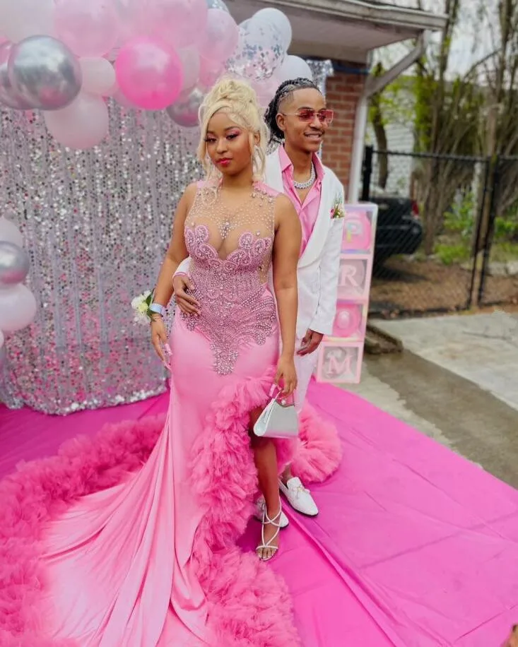 Женское вечернее платье в африканском стиле розовое прозрачное Сетчатое для