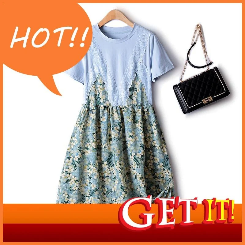 

Женские милые Платья с цветочным принтом для 2023 года, Новое Кружевное шифоновое платье из двух частей со строчкой, корейская мода, летнее пл...