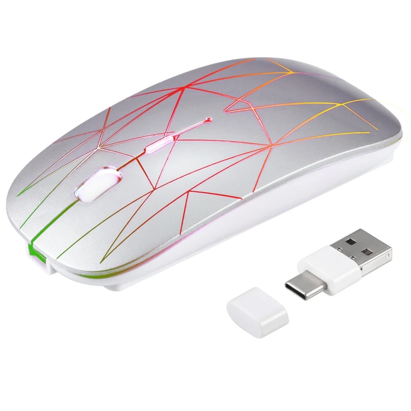 

2.4G Wireless Mouse LED Rechargeable Slim Silent Mouse With USB And Type C 2 In 1 Receiver For Computers Laptops