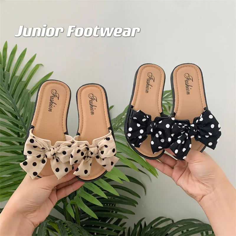 

New Bow Open Toe Slide Sandals Non-slip Flip Flops Children Home Slippers Kids Girls Summer Cute Beach Slippers
