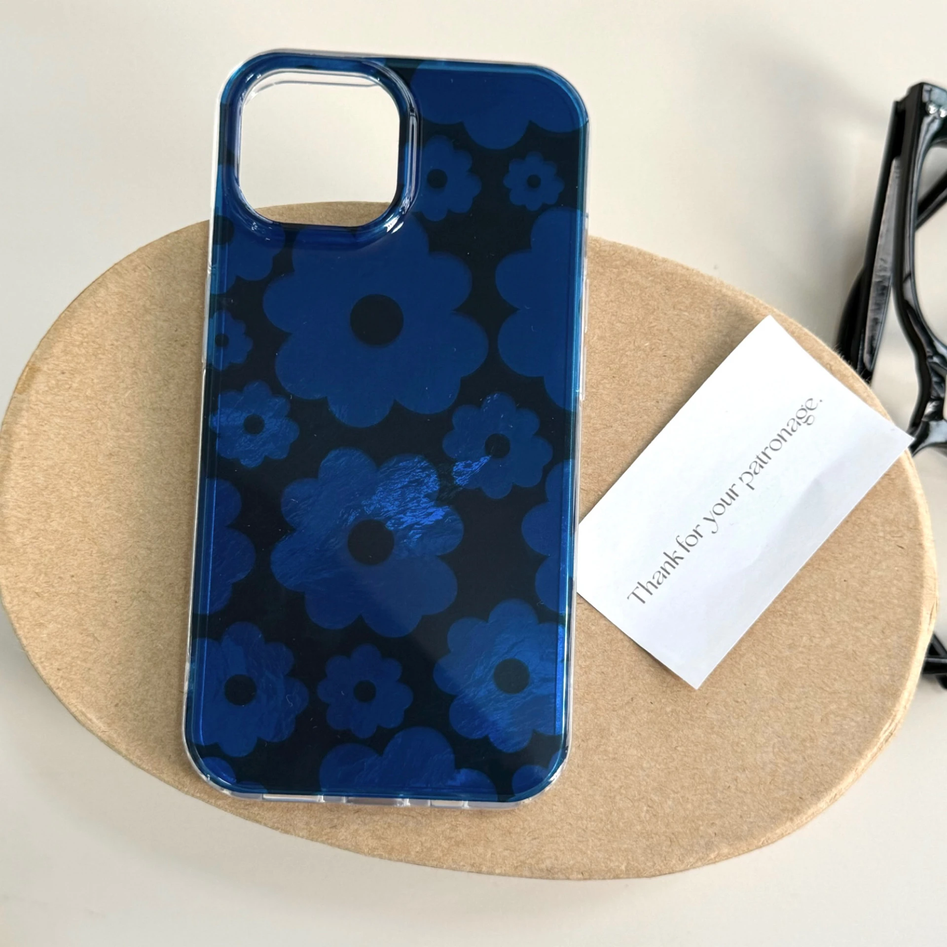 Новый модный чехол для телефона с синим и черным цветком iPhone 16 16pro 16promax 15 15pro 15promax 14