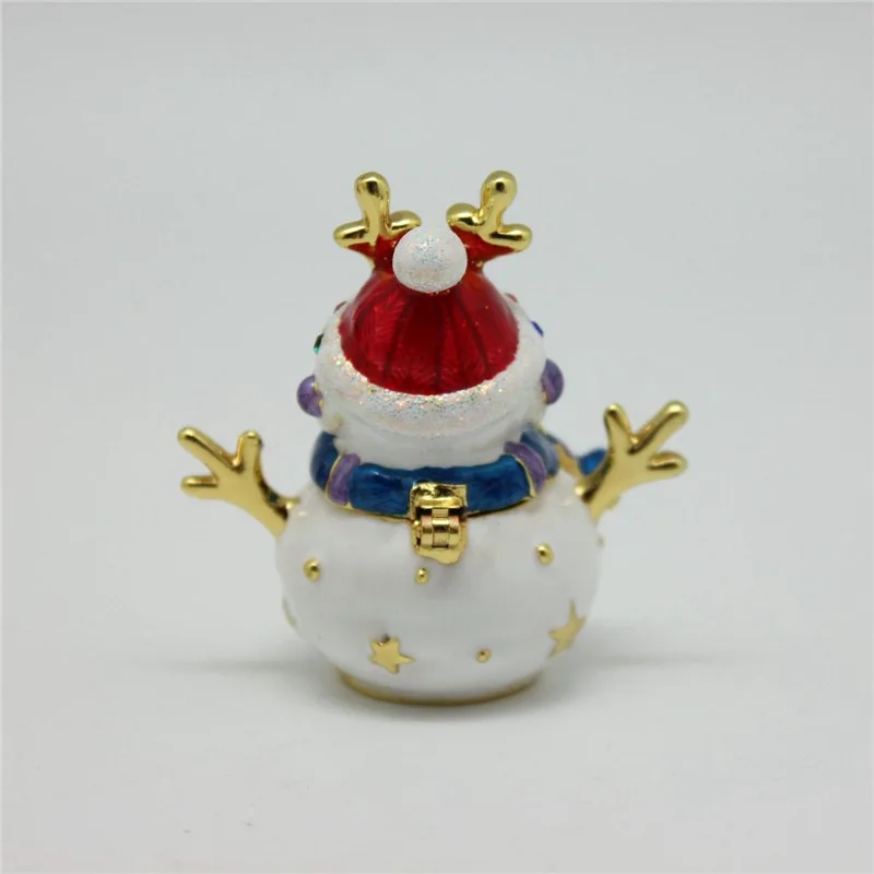 Snowman Jewelry Trinket Boxes Hand Painted Enameled with Shinning Rhinestones, Ring Holder Unique Gift Christmas Decor