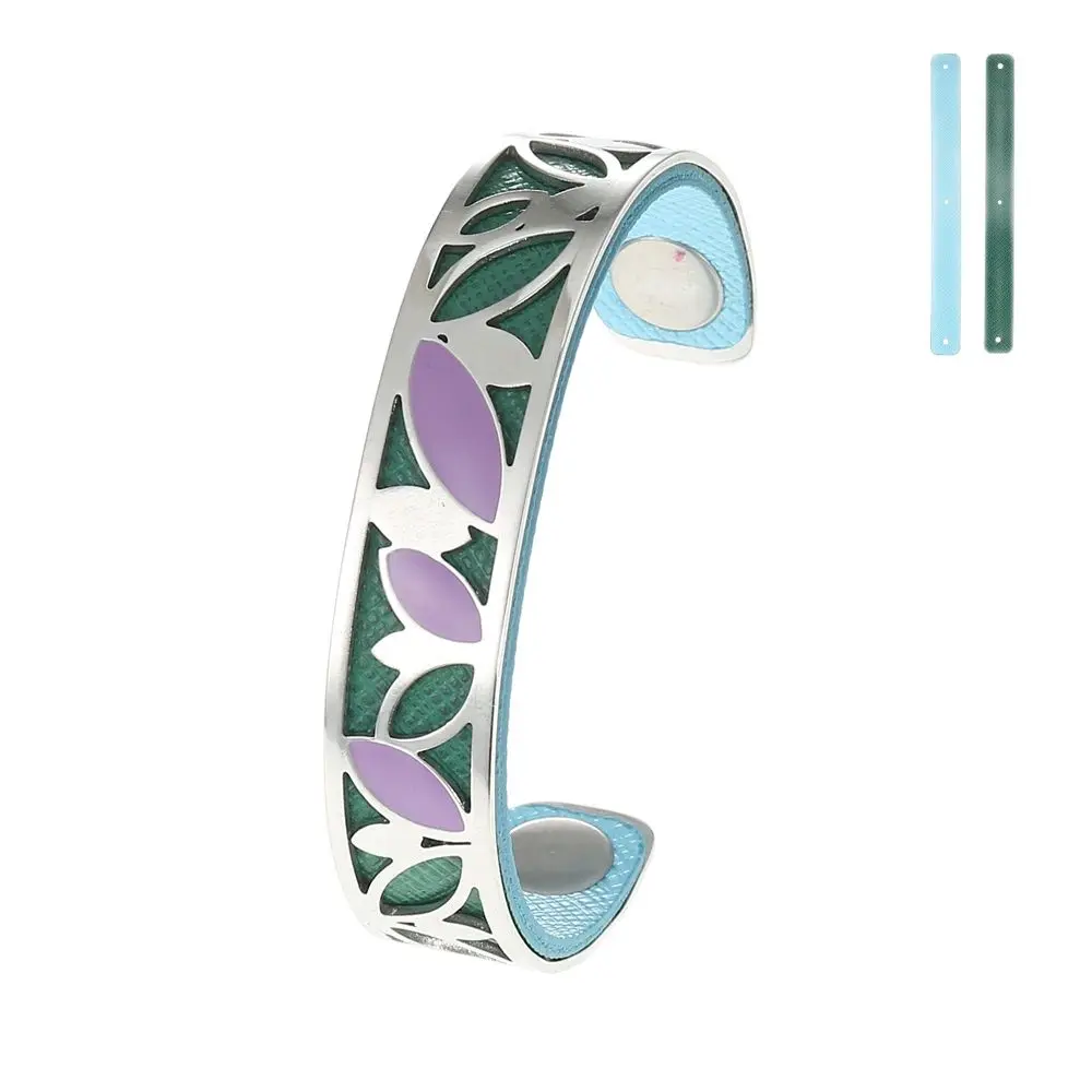 

Koaem Bracelet Manchette Femme Stainless Steel Leaf Bangle Women Reversible Interchangeable Stripe Pulseiras