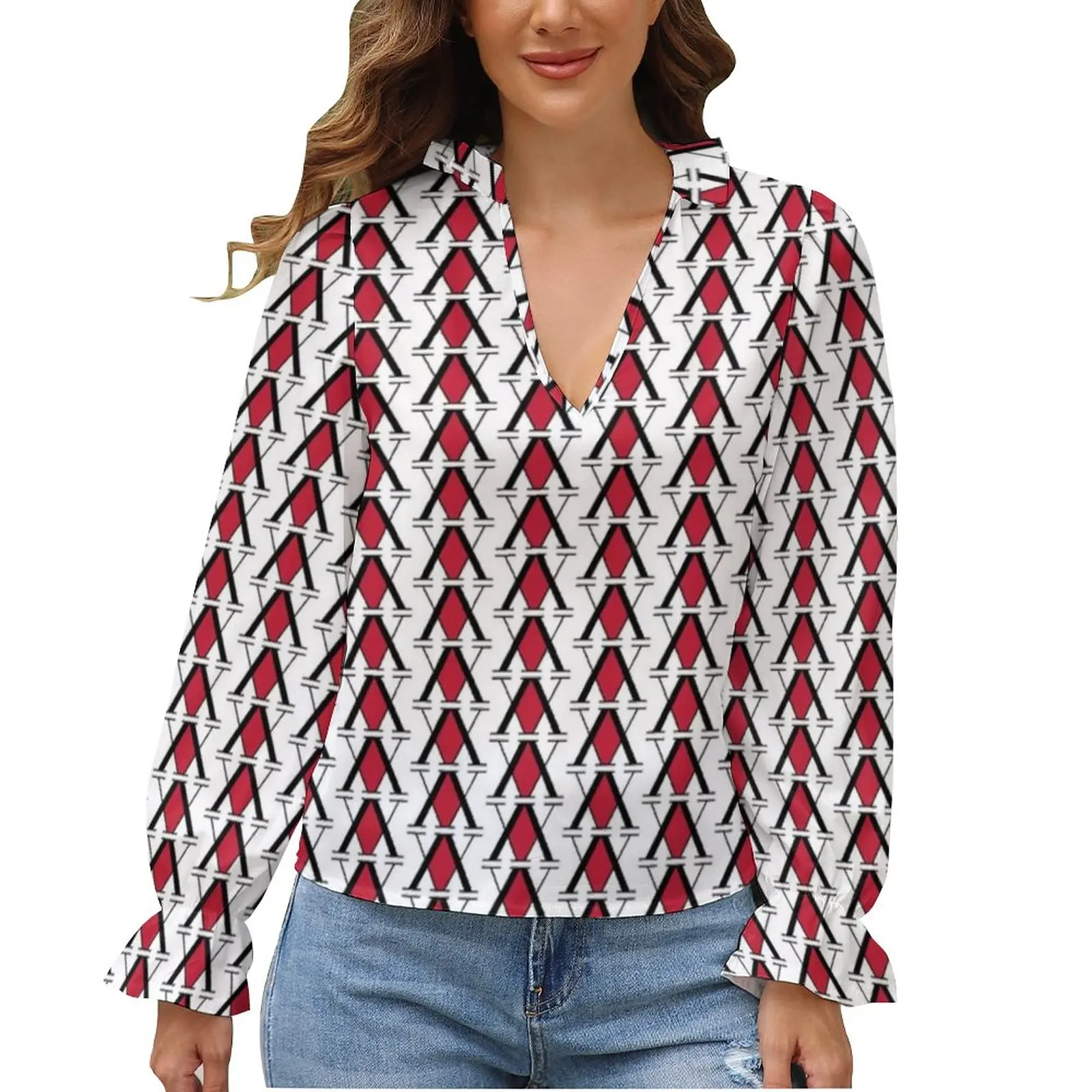 

HXH Hunter Association Logo Blouse Anime Puff Sleeve Lovely Cheap Lady Shirt Collar Office Shirts