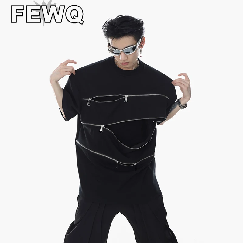 

Мужская футболка с коротким рукавом и круглым вырезом, на молнии