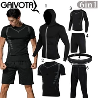 gaivota mens 10pac workout wear set gym outdoor running compression pants shirt tops long sleeve jacket fitness belt gym belt