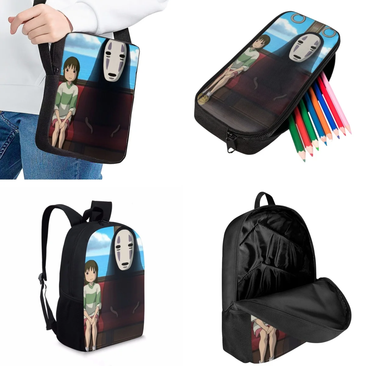 Jackherelook Japanese Animation Spirited Away Childrens Fashion School Bags Set Trendy New Children's School Backpack Boys Girls