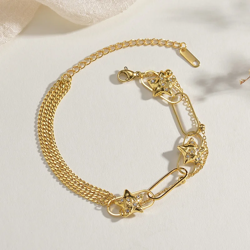 

Star Women Girl Bracelet Stainless Steel Gold Color Plated Fashion Charm Rhinestones Luxury Jewelry