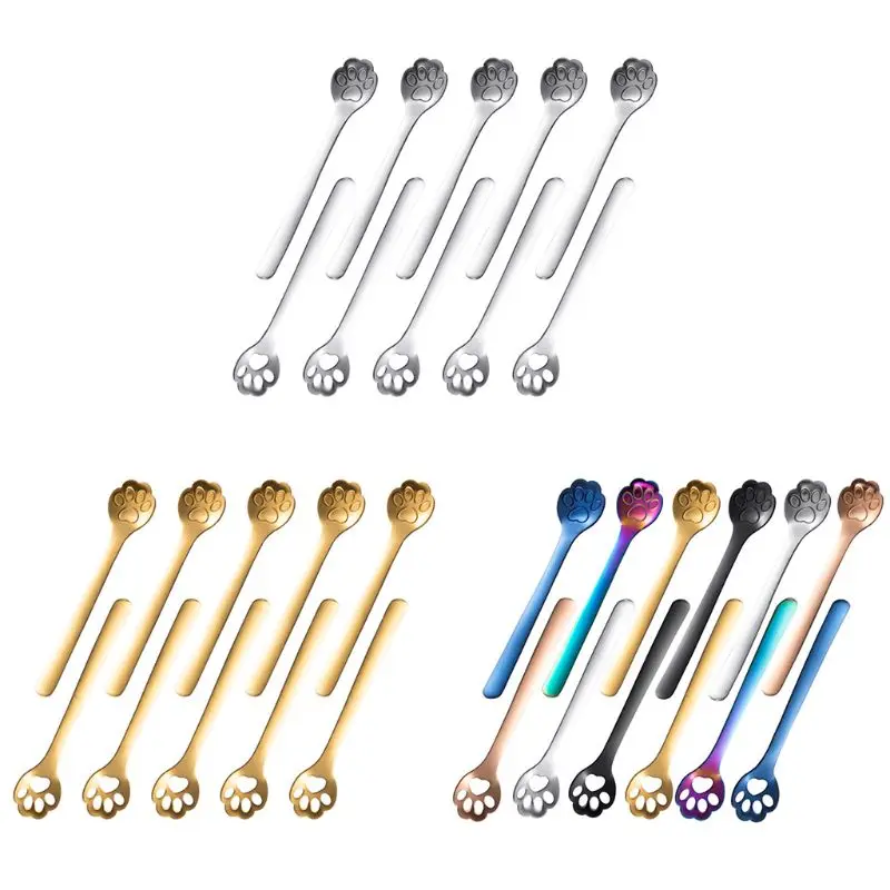 

F63A 10 шт./компл. Милая когтеобразная ложка для кофе из нержавеющей стали с отверстиями чайная ложка для перемешивания десертов кухонная посу...