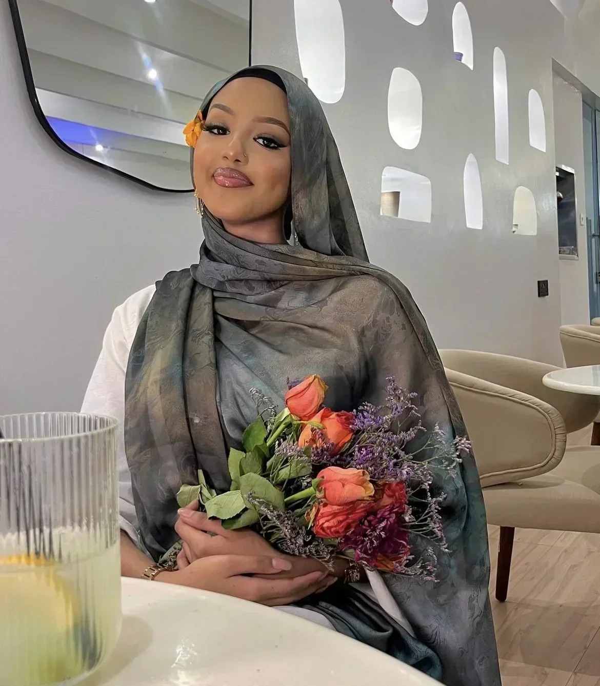 Модальный шарф-хиджаб с мраморным принтом хлопковая вискоза мягкая непрозрачная