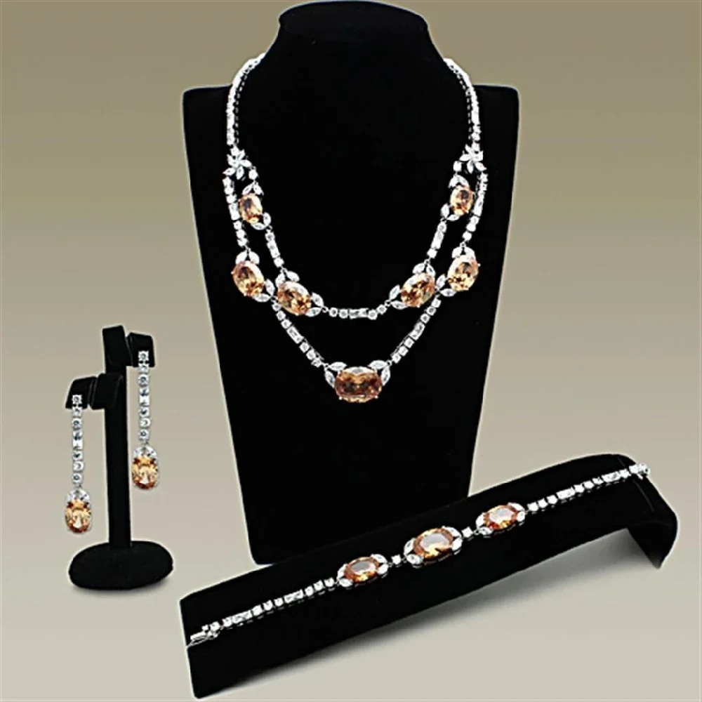 

LO2326 - Rhodium Brass Jewelry Sets with AAA Grade CZ in Champagne