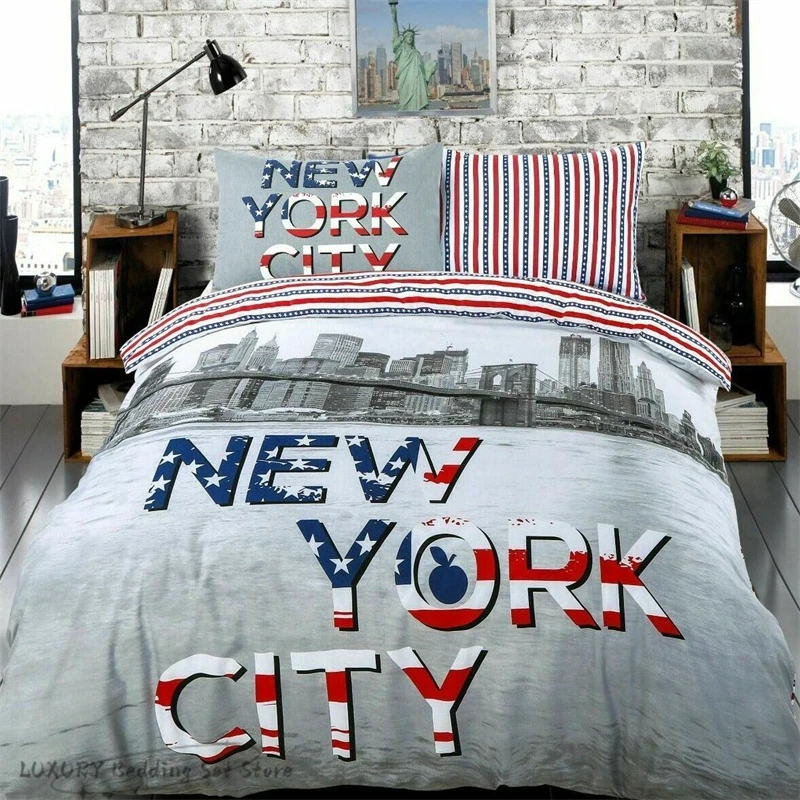 

3pc Duvet Cover New York City USA 1 Quilt Cover 2 Pillowcases Kids and Adults Bedding Set Microfiber Single Double King Size