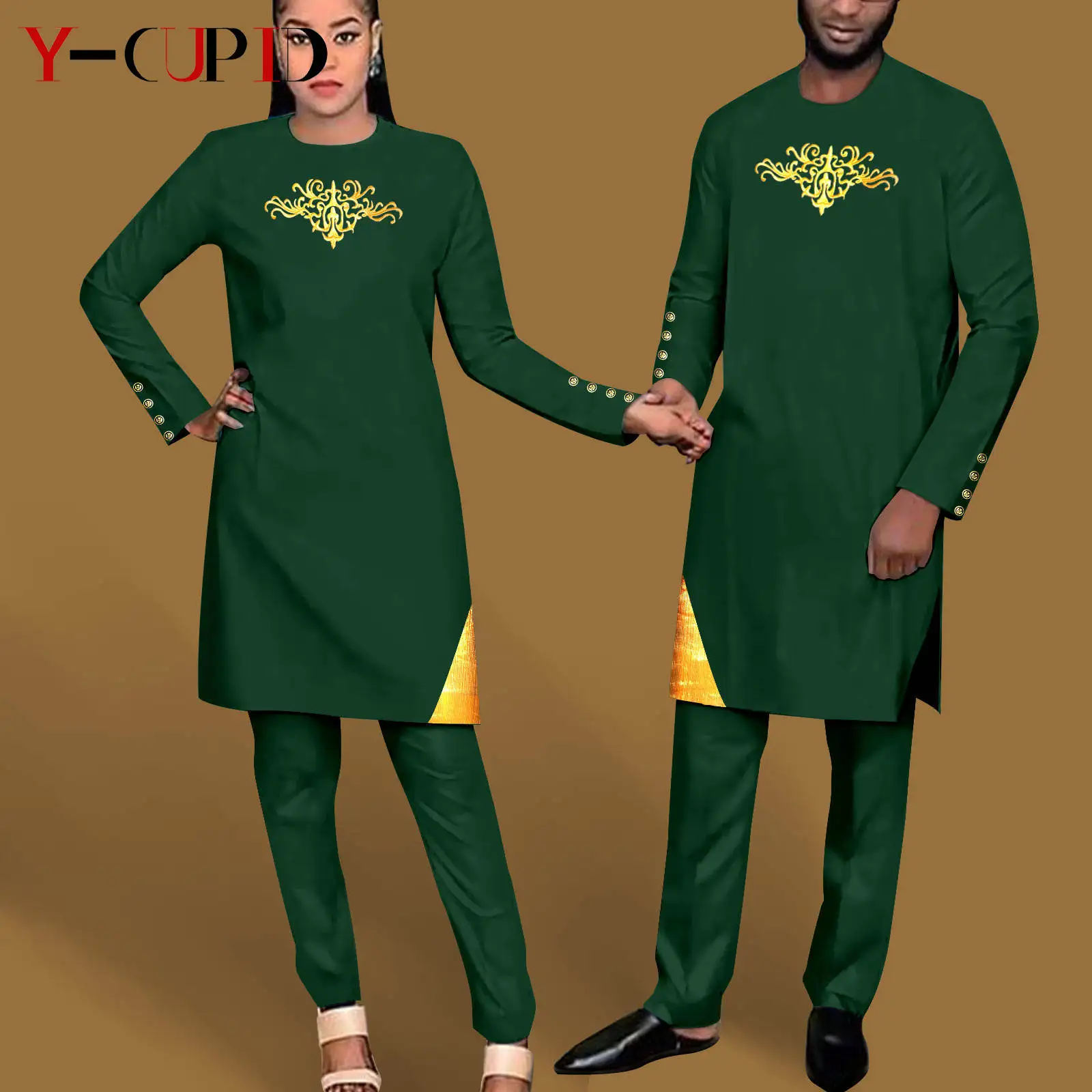 African Clothes for Couples Agbada Dashiki Women Long Shirt and Pant Sets Matching Men Outfits Bazin Riche Kaftan Asoebi Y23C038