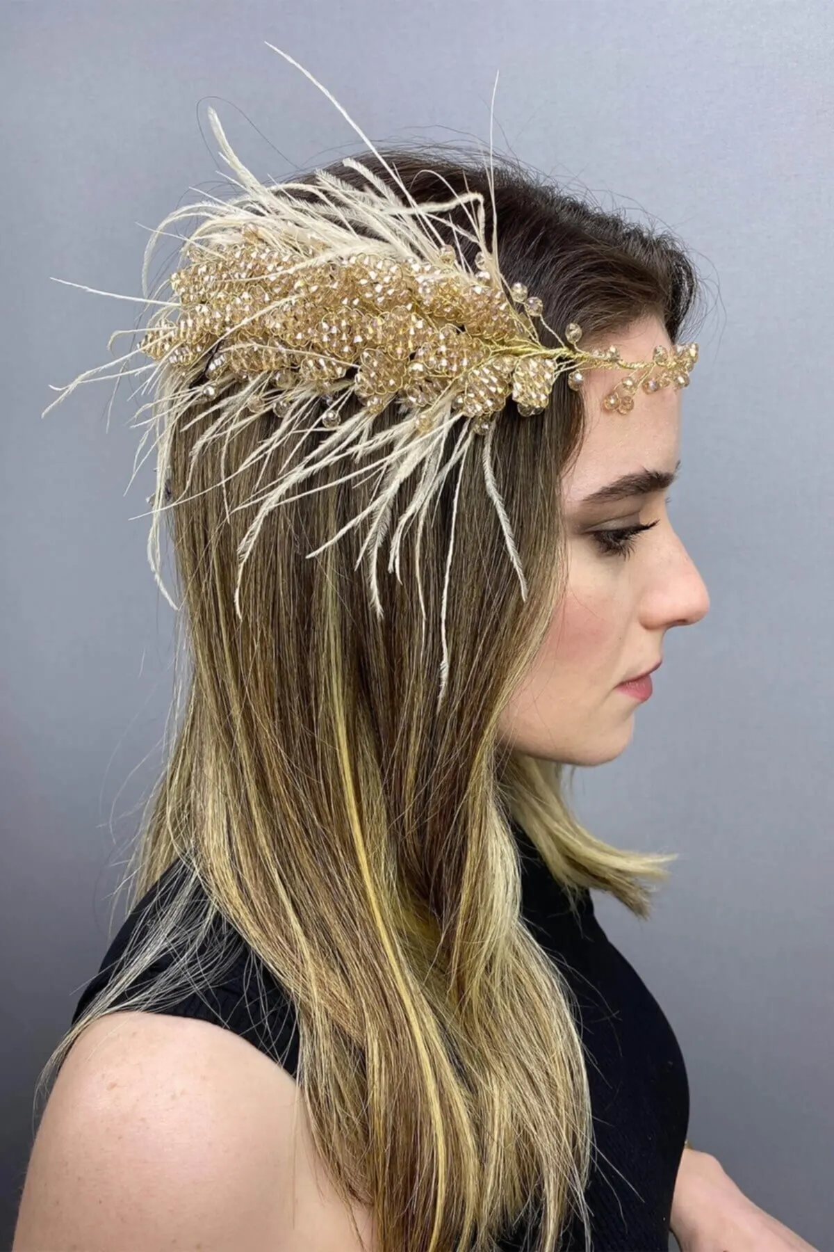 

Bridal Accessories Honey Color Feathered Crystal Bridal Hair Accessory Wedding Handmade For Bride And Bridesmaids