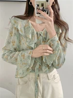 s xl sweet women blouses ruffles lady printed chic office wear summer new streetwear florals fashion gentle mujer