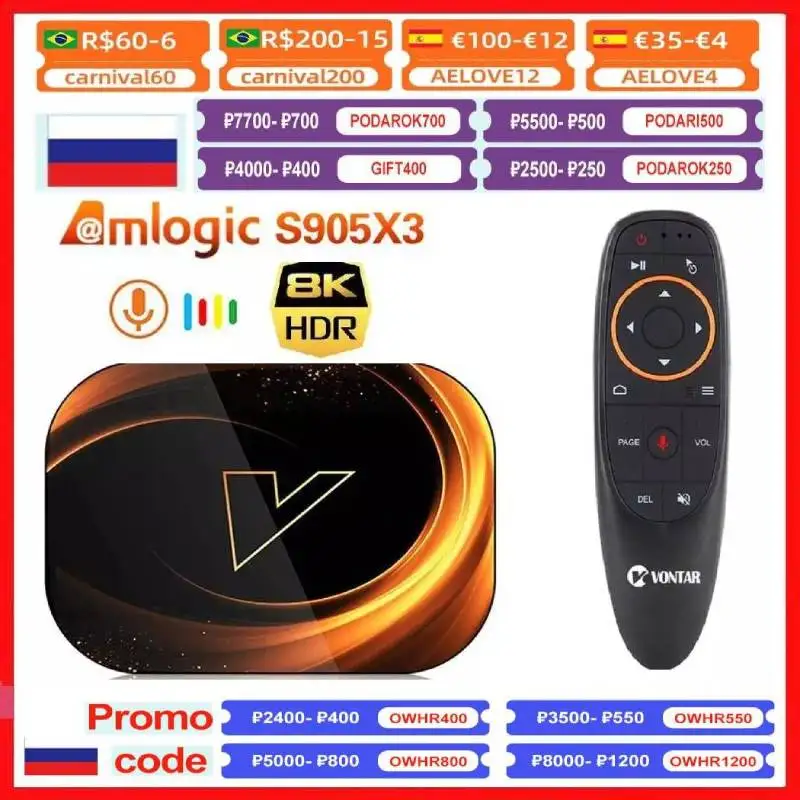 Caixa de tv Vontar Amlogic Android 9.0 4gb Ram 64gb Rom 32g 128gb Smart 8k Definir Caixa Superior 1000m Duplo Wifi Tvbox Youtube x3 S905x3