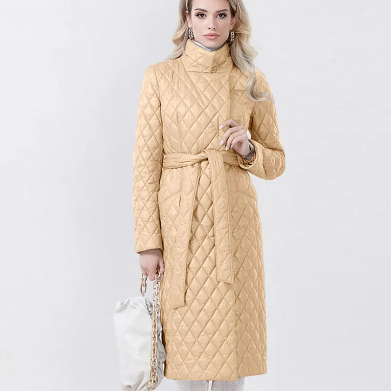 

Женская Стеганая куртка в клетку, с воротником-стойкой