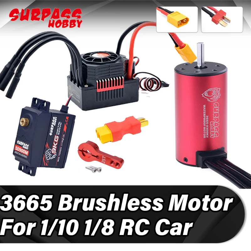 

Surpass Hobby 3665 Waterproof Brushless Motor 80A ESC Combo 9kg Digital Servo Motor for 1/10 1/8 Rc Car Monster Truck Off Road