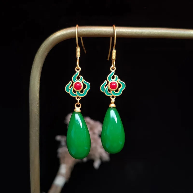 

Noble Palace Style Earrings Jasper China-Chic Imitation Antique Earrings Long Female Palace Water Drop Earrings Lady Jewelry