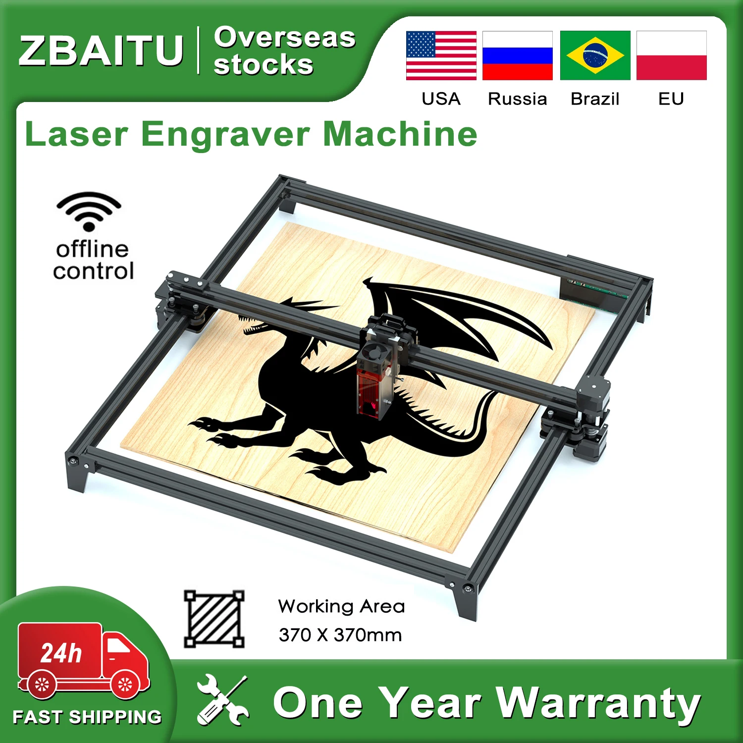 ZBAITU 40/80W CNC Laser Engraver 37X37cm Working Area Engraving Cutting Machine For Steel Metal Glass Plywood Pinewood MDF Tools
