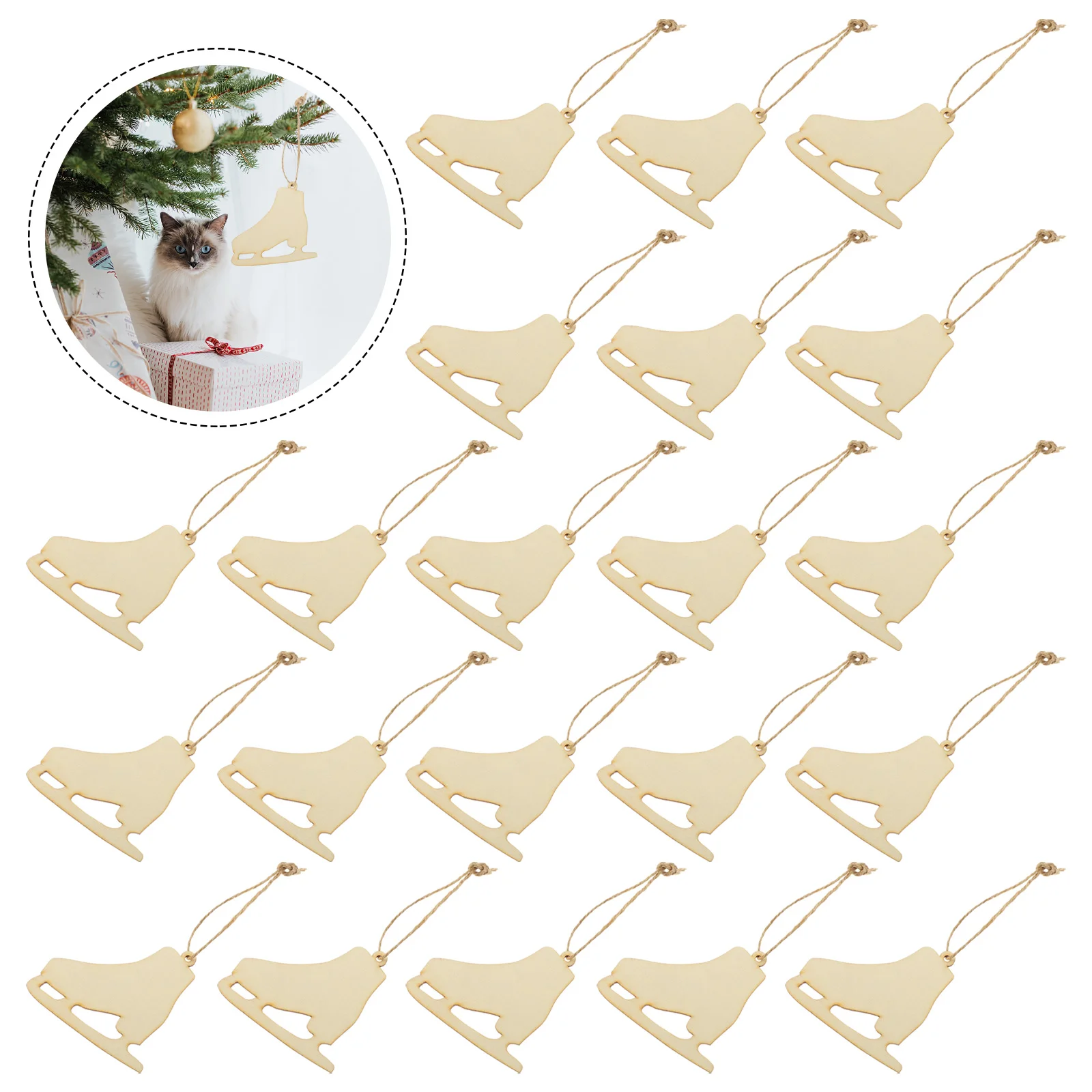 

40 Sets Christmas Wooden Pendants Festival DIY Wood Pieces Hanging Pendants