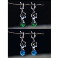 1pair elegant charming flower crystal dangle earrings ethnic accessories round aaa cubic zirconia green blue stone earrings