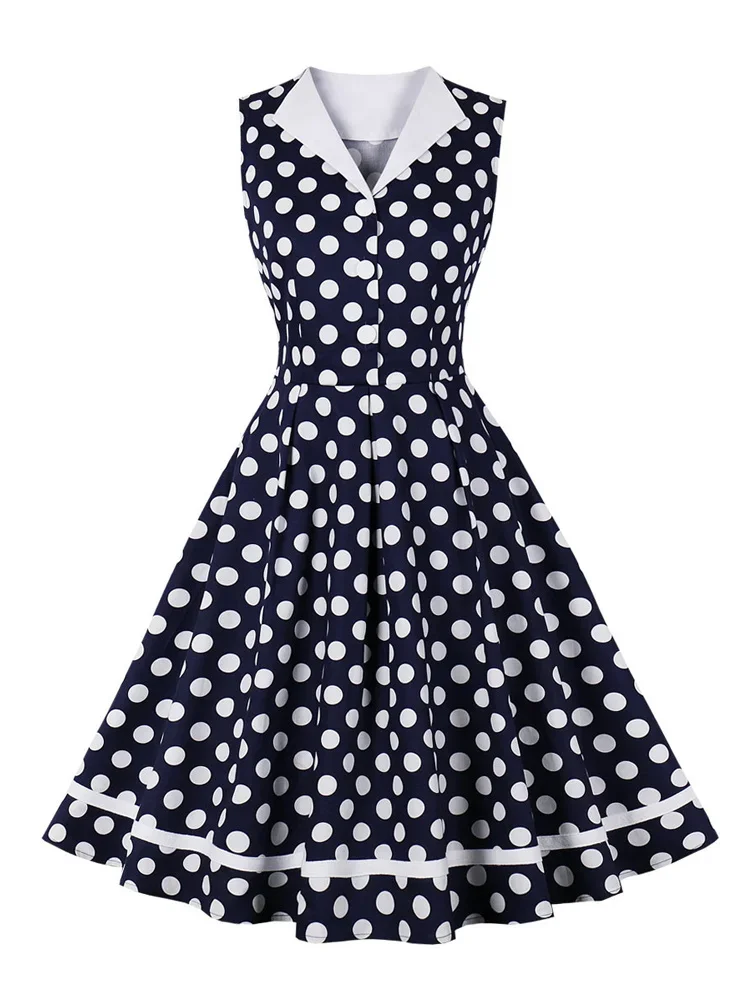 

Женское винтажное платье в горошек, темно-синее хлопковое платье в стиле рокабилли 50-60-х годов в стиле ретро, повседневная одежда, Новинка лета 2023
