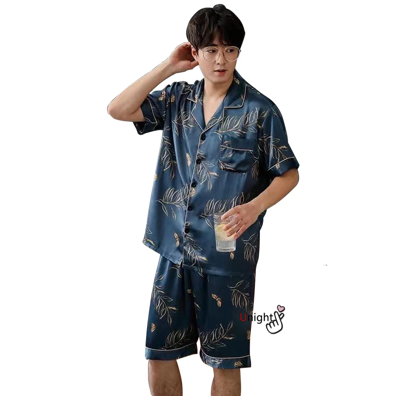M-5XL Men Summer Pajama for Man Large Size Silk Mens Pajamas With Shorts Pants Satin Sleepwear Pijamas Pyjama Mujer Pajama