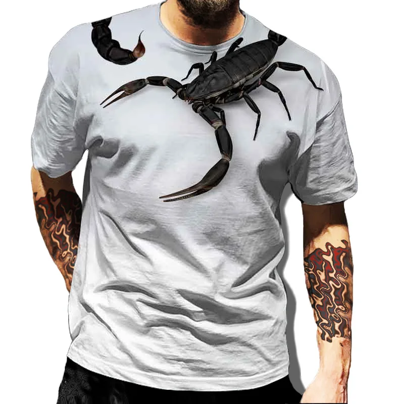 

Classic Versatile White Men's T-shirt Poison Scorpion 3D Printed Men's Short Sleeve Hip Hop Top Summer Casual Oversized T shirts