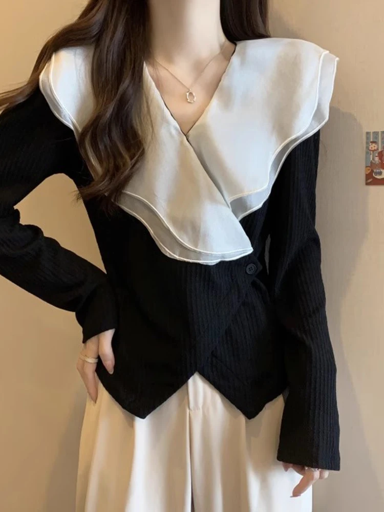 Изящные рубашки с длинными рукавами и v-образным вырезом во французском стиле