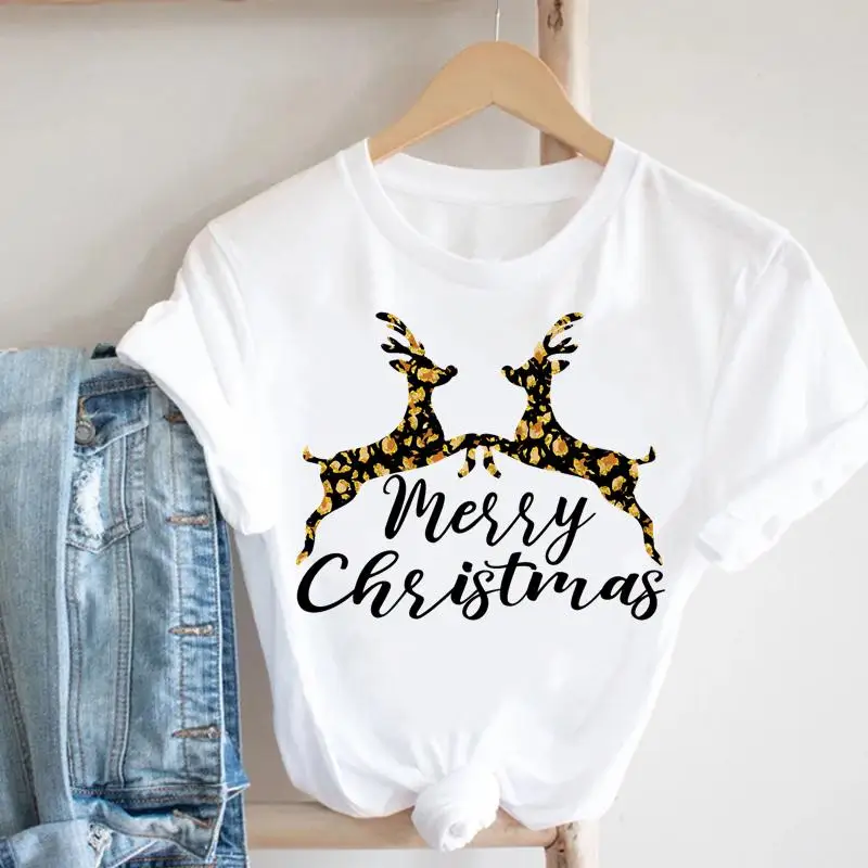 

Женская футболка с рисунком оленя, новый милый новогодний Рождественский топ