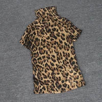 europe style spring womens high quality leopard turtleneck t shirt tops c141