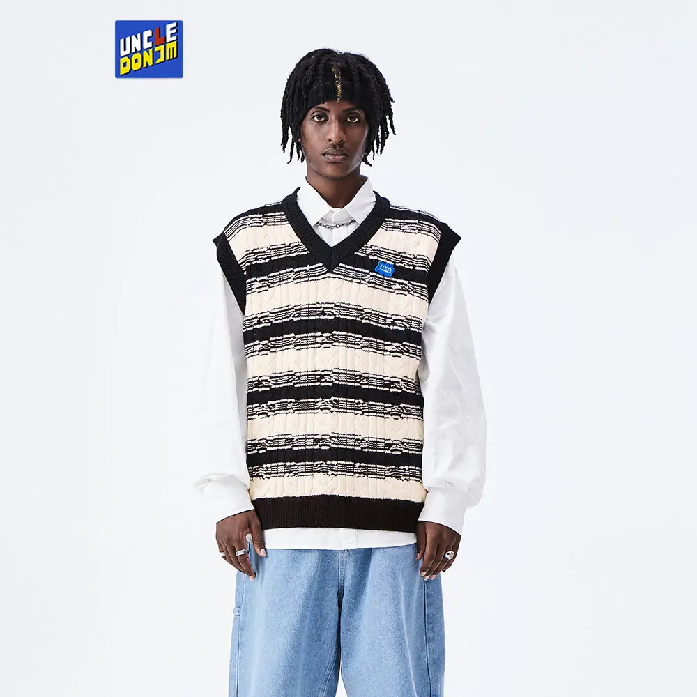 

Striped Knitted Vest Casual Sweater For Men Harajuku Sweater V-Neck Sweater Vest For Men V Neck Vest Men