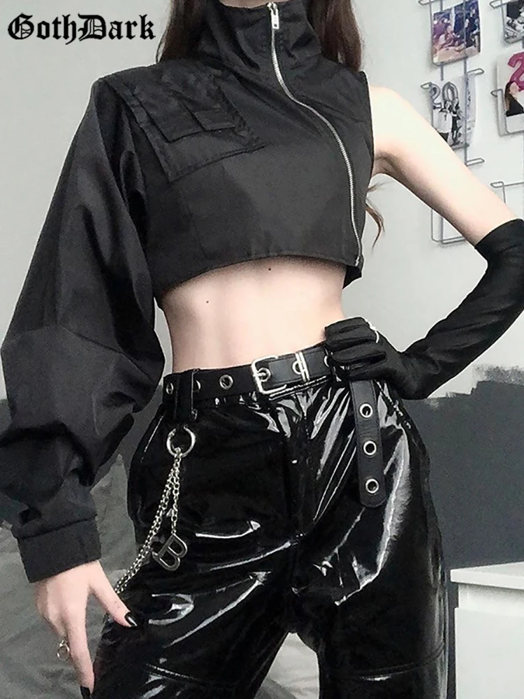 Goth Dark гранж черный Панк нерегулярные куртки на молнии Techwear Mall Готический