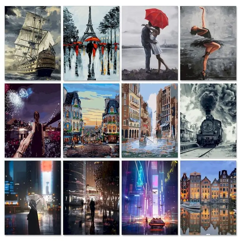 

GATYZTORY Modern Unframe Painting by numbers For Adults Canvas painting Street Landscape DIY Paint by numbers Wall Art Decor