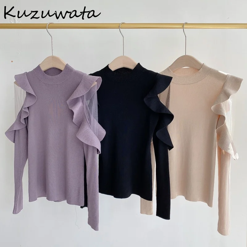 Пуловер Kuzuwata с круглым вырезом вязаный свитер длинным рукавом Женский