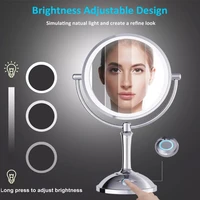 8 inch desktop makeup mirror 2 face metal mirror 3x 5x 10x magnifying cosmetic mirror led lamp adjust the brightness