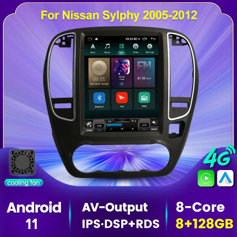 Автомагнитола на Android 11 с IPS-экраном для Nissan Bluebird Sylphy Almera G11 2005-2012 мультимедийный