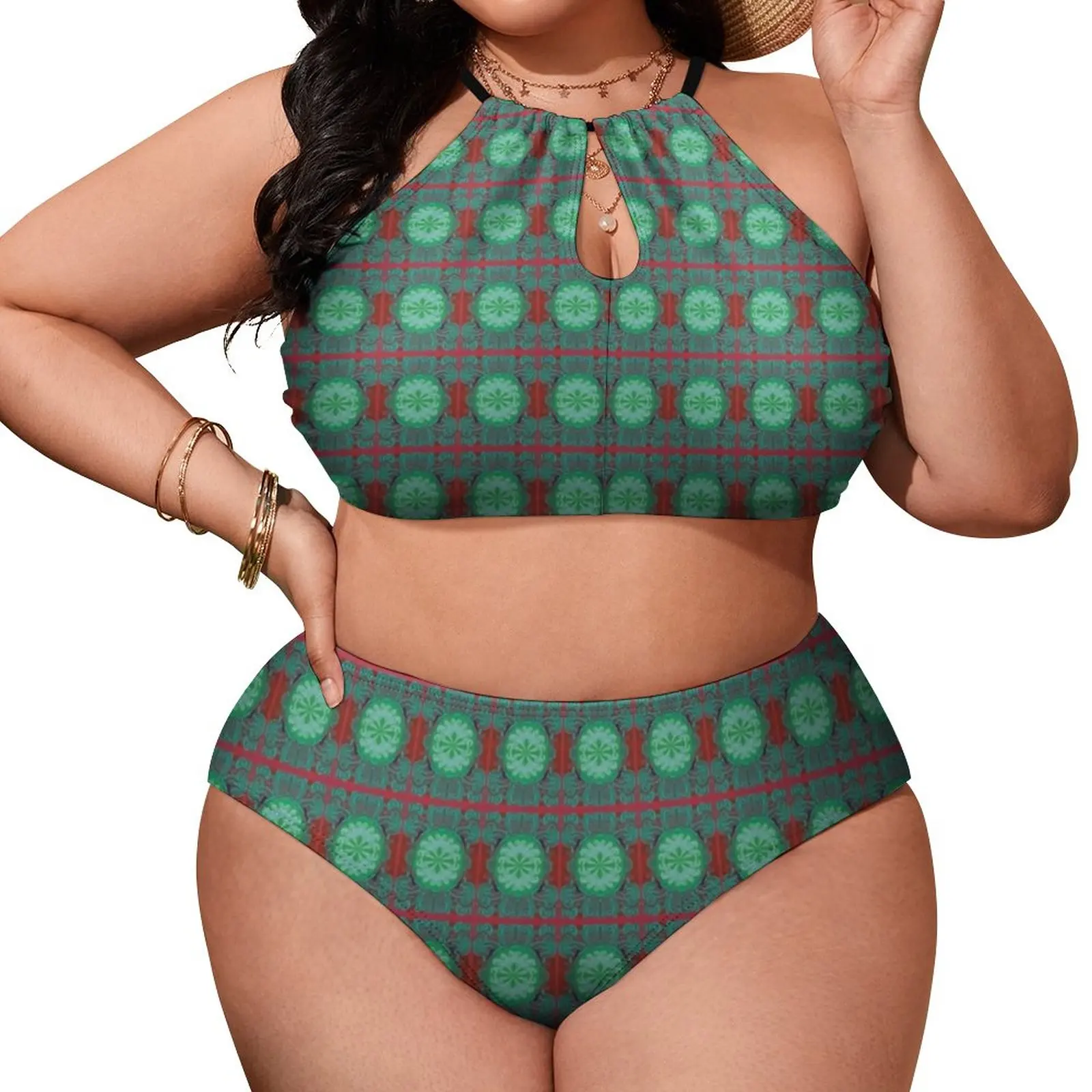 

Купальник бикини в богемском стиле ретро, пикантный купальник с принтом зеленой мандалы, милый комплект бикини с чашками пуш-ап, пляжная оде...