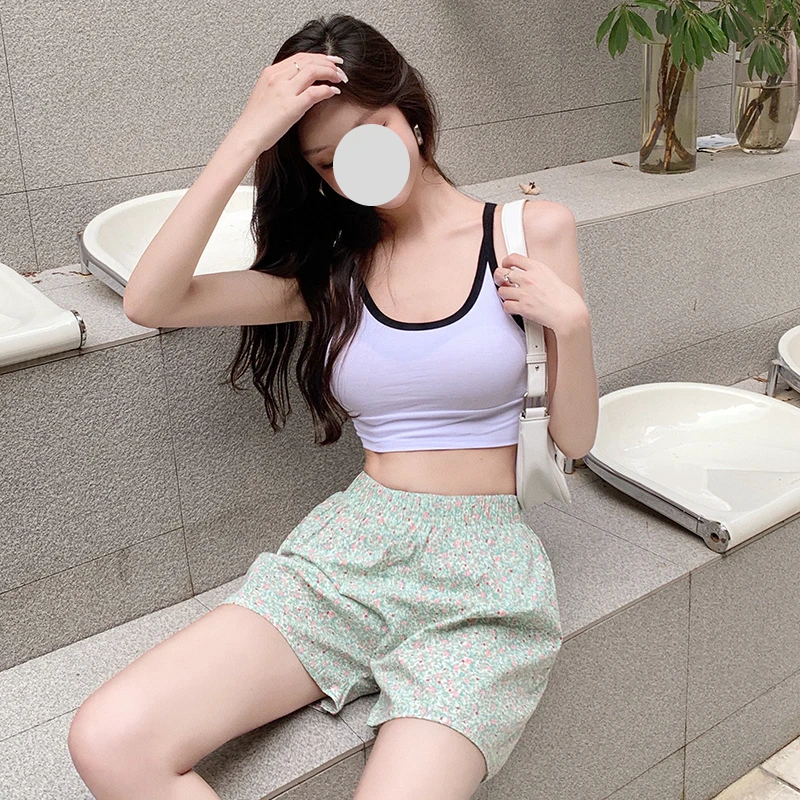 2023 Summer Plaid Beach Shorts Women Home Plaid Floral Shorts Sports High Waist Wide Leg Pants Loose Casual Pajama Pants Women